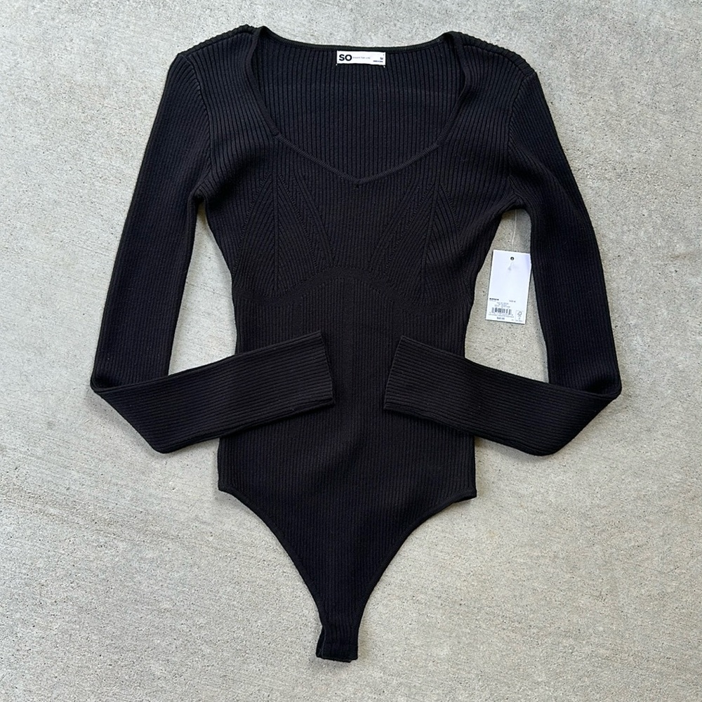 NWT Ribbed Long Sleeve Sweater Bodysuit Womens